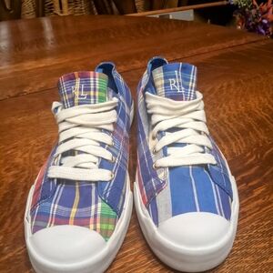 Ralph Lauren Women's Lace Up Plaid Canvas Sneakers Size 9.5 M